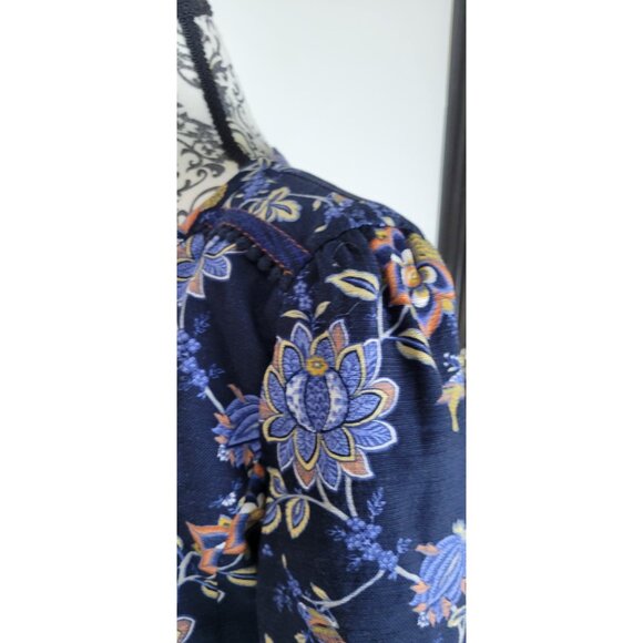 LOFT Womens Blazer Navy floral cotton blend  Size 10 Eyelet Crochet Trim Open - Picture 7 of 14